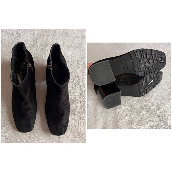 Aquatalia Charlotte Weatherproof Suede Leather Block Heel Ankle Boot Black 7.5 - Picture 3 of 15